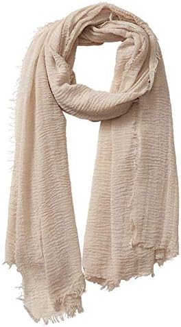 XRDSS Summer Cotton Blend Crinkle Vintage Soft Scarf with Fringed Edges 35" × 70"