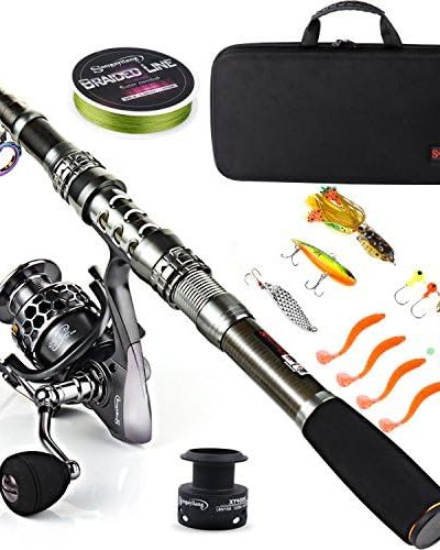 Sougayilang Fishing Rod Combos with Telescopic Fishing Pole Spinning Reels Fishing Carrier Bag for Travel Saltwater Freshwater Fishing