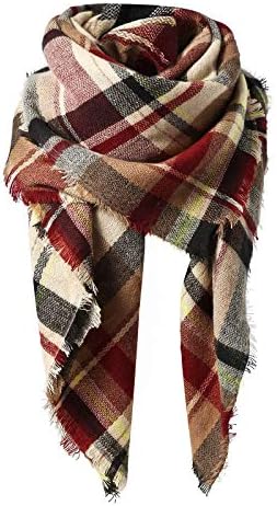 Women's Fall Winter Scarf Classic Tassel Plaid Scarf Warm Soft Chunky Large Blanket Wrap Shawl Scarves